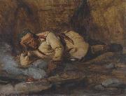 Francois Auguste Biard A Laplander asleep by a fire France oil painting artist